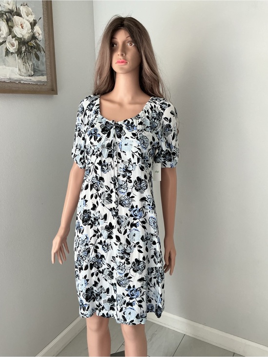 dip Dresses & Skirts - dip White Dress with Blue & Black Floral Print